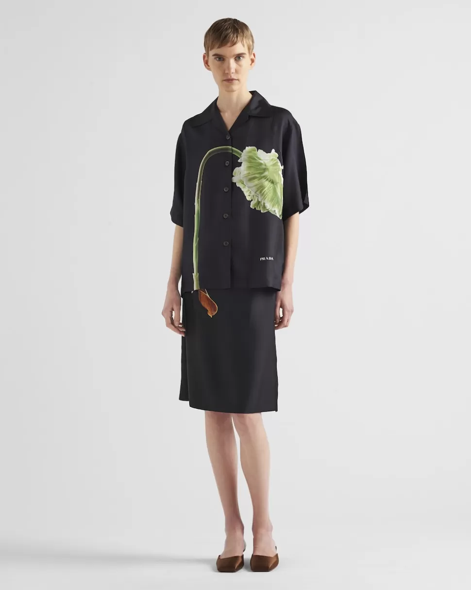 Prada Falda Midi De Sarga Estampada^Mujer FALDAS
