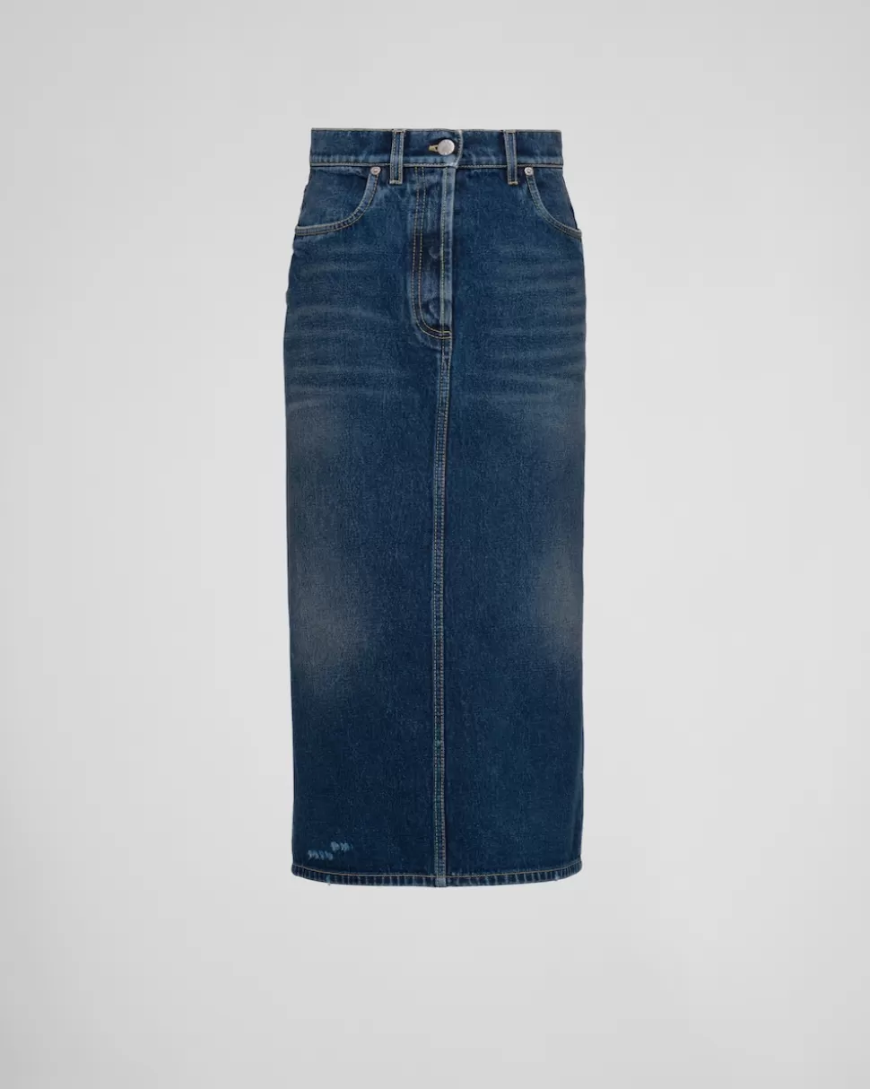 Prada Falda Midi De Tejido Vaquero^Mujer TEJIDO VAQUERO