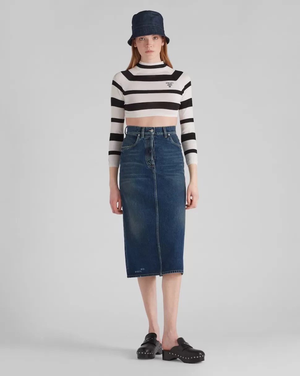 Prada Falda Midi De Tejido Vaquero^Mujer TEJIDO VAQUERO