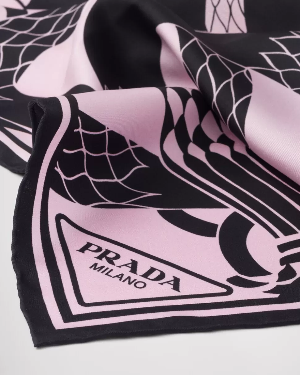 Prada Fular De Sarga De Seda Estampada^Mujer BUFANDAS Y PAÑUELOS