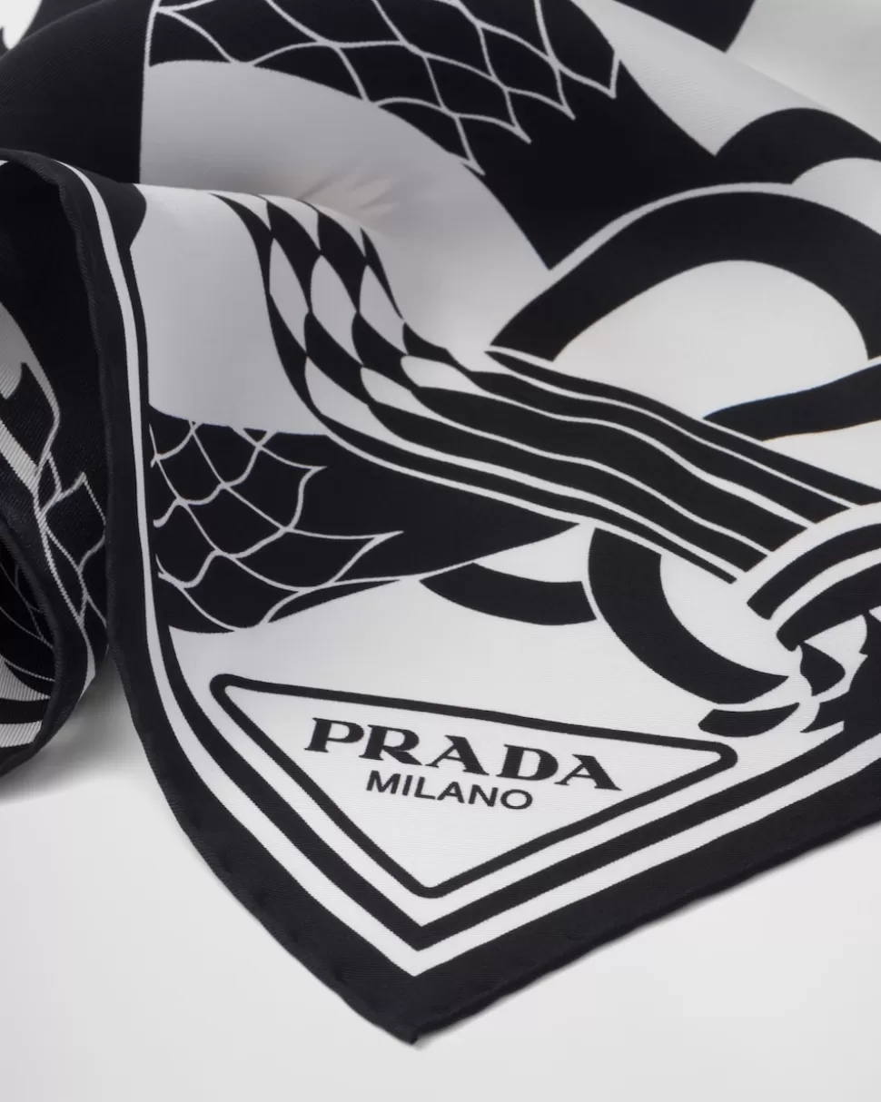 Prada Fular De Sarga De Seda Estampada^Mujer BUFANDAS Y PAÑUELOS