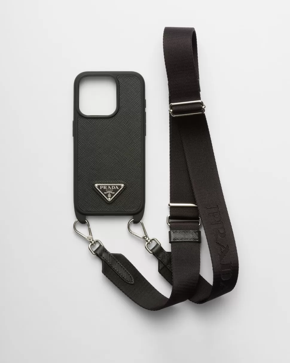 Prada Funda Para Iphone 15 Pro De Piel Saffiano^Mujer ACCESORIOS TECNOLÓGICOS Y LLAVEROS