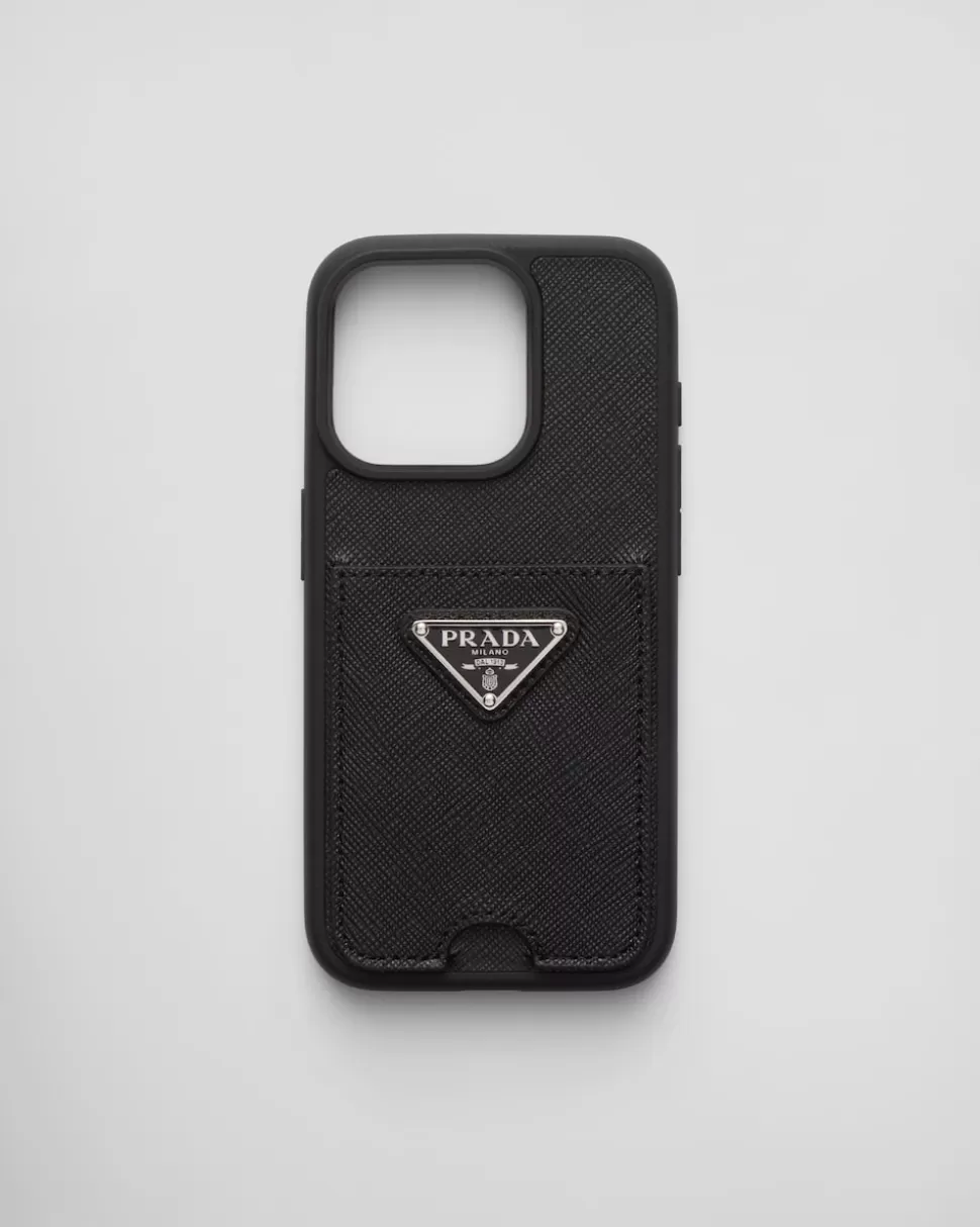 Prada Funda Para Iphone 15 Pro De Piel Saffiano^Mujer ACCESORIOS TECNOLÓGICOS Y LLAVEROS