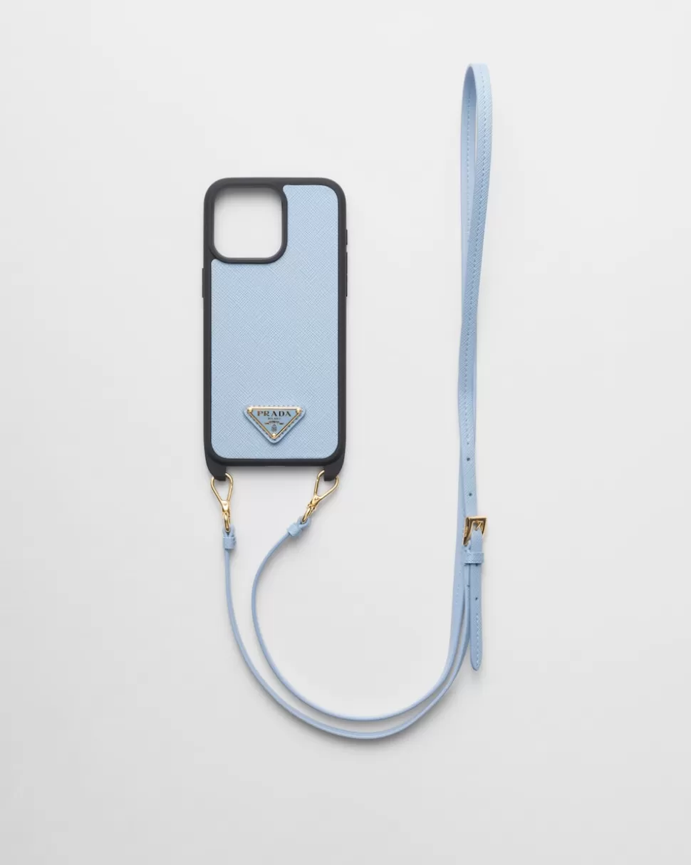 Prada Funda Para Iphone 15 Pro Max De Piel Saffiano^Mujer ACCESORIOS TECNOLÓGICOS Y LLAVEROS