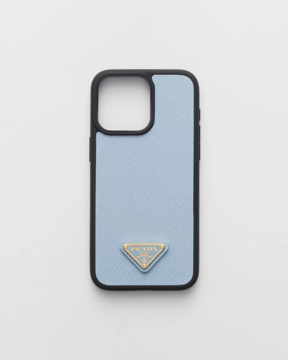 Prada Funda Para Iphone 15 Pro Max De Piel Saffiano^Mujer ACCESORIOS TECNOLÓGICOS Y LLAVEROS