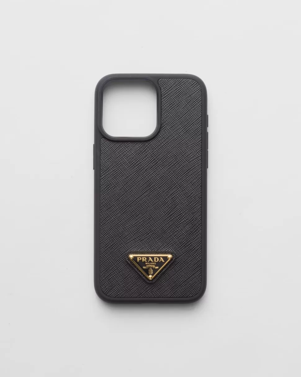 Prada Funda Para Iphone 15 Pro Max De Piel Saffiano^Mujer ACCESORIOS TECNOLÓGICOS Y LLAVEROS