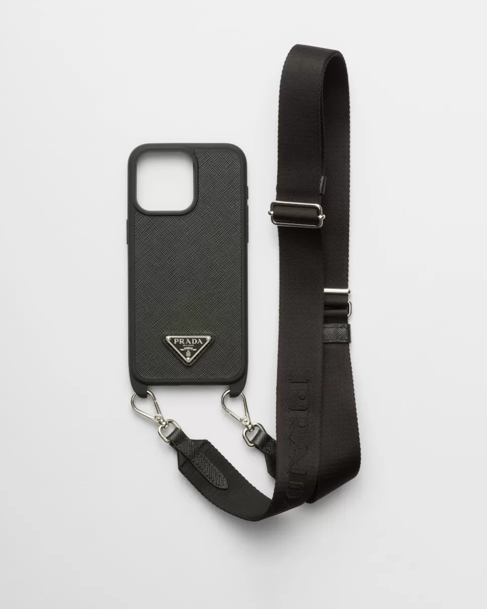 Prada Funda Para Iphone 15 Pro Max De Piel Saffiano^Mujer ACCESORIOS TECNOLÓGICOS Y LLAVEROS