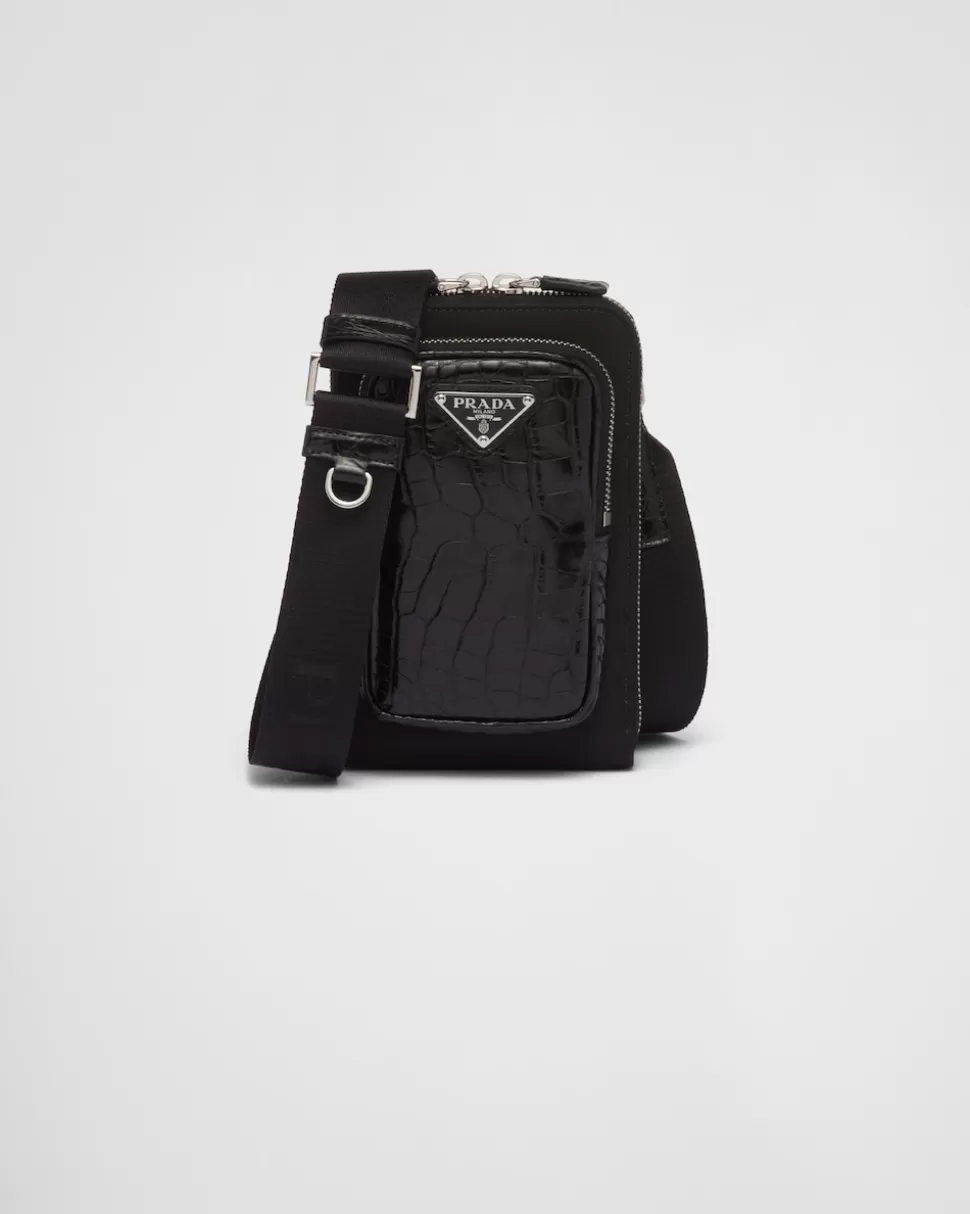 Prada Funda Para Smartphone De Re-nylon Y Piel De Cocodrilo^Hombre ACCESORIOS TECNOLÓGICOS Y LLAVEROS
