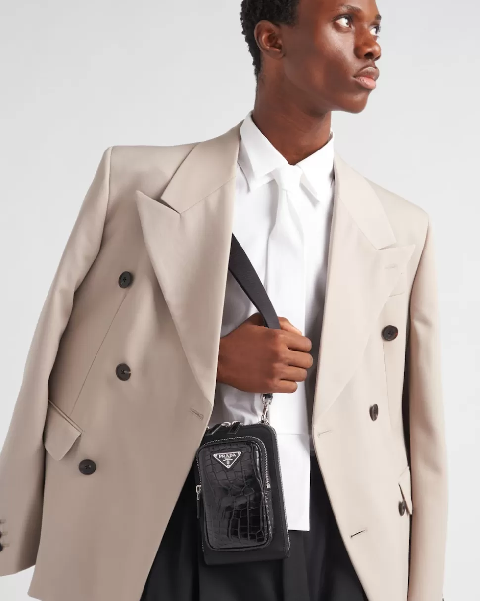 Prada Funda Para Smartphone De Re-nylon Y Piel De Cocodrilo^Hombre ACCESORIOS TECNOLÓGICOS Y LLAVEROS