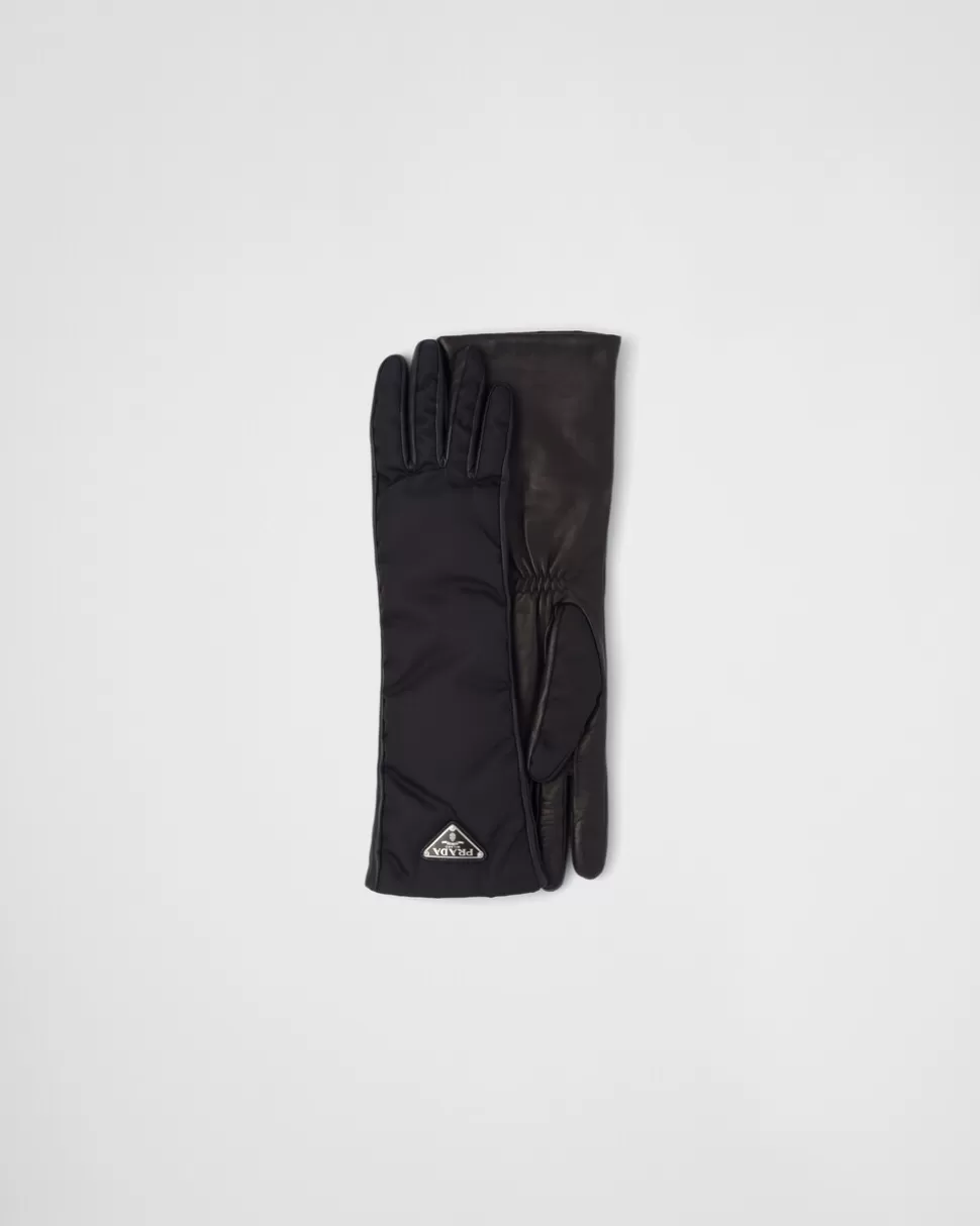 Prada Guantes De Re-nylon Y Piel De Napa^Mujer SOMBREROS Y GUANTES