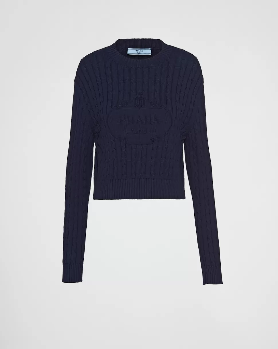 Prada Jersey Con Cuello Redondo De Algodón^Mujer TEJIDOS DE PUNTO