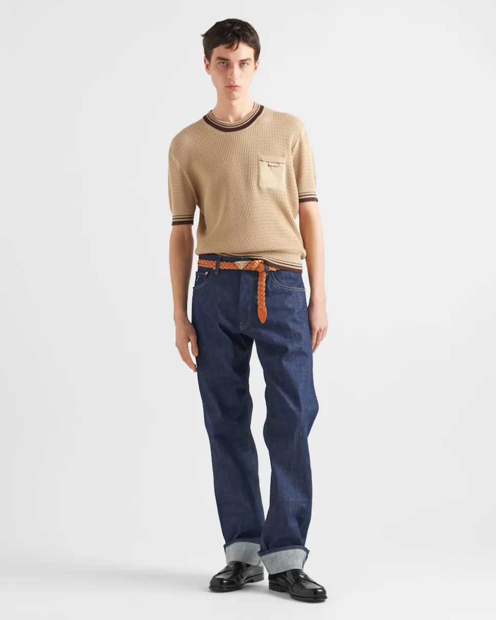 Prada Jersey De Algodón Con Cuello Redondo^Hombre TEJIDOS DE PUNTO