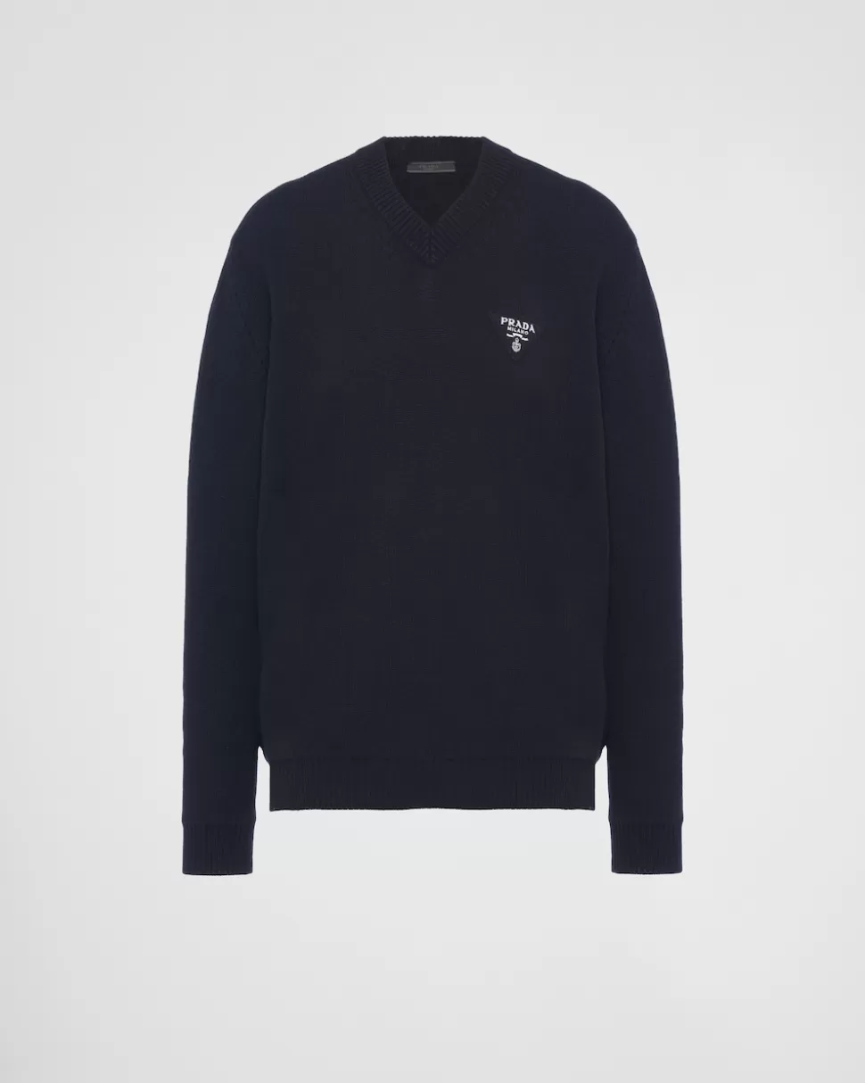 Prada Jersey De Cachemir Con Cuello De Pico^Hombre TEJIDOS DE PUNTO