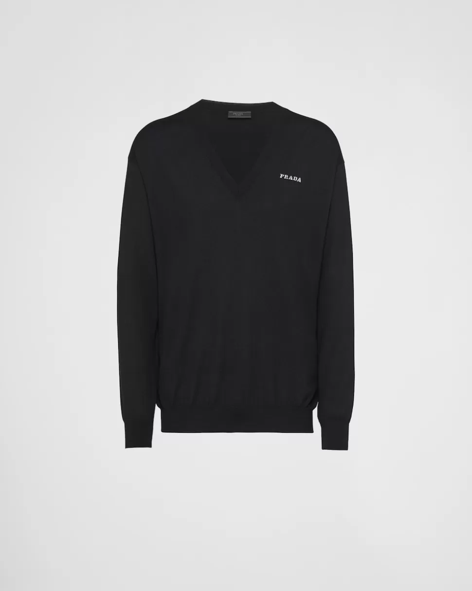 Prada Jersey De Cachemir Con Cuello En Pico^Hombre TEJIDOS DE PUNTO