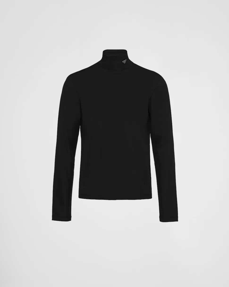 Prada Jersey De Cuello Alto De Algodón Elástico^Hombre CAMISETAS Y POLOS