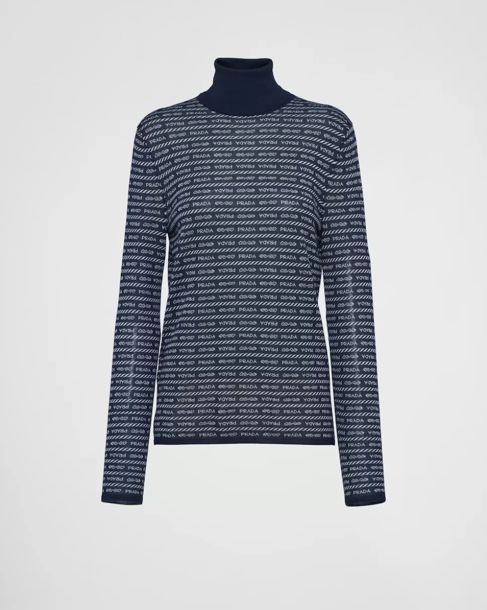 Prada Jersey De Cuello Alto De Lana Superfina Con Logo De Intarsia^Mujer TEJIDOS DE PUNTO