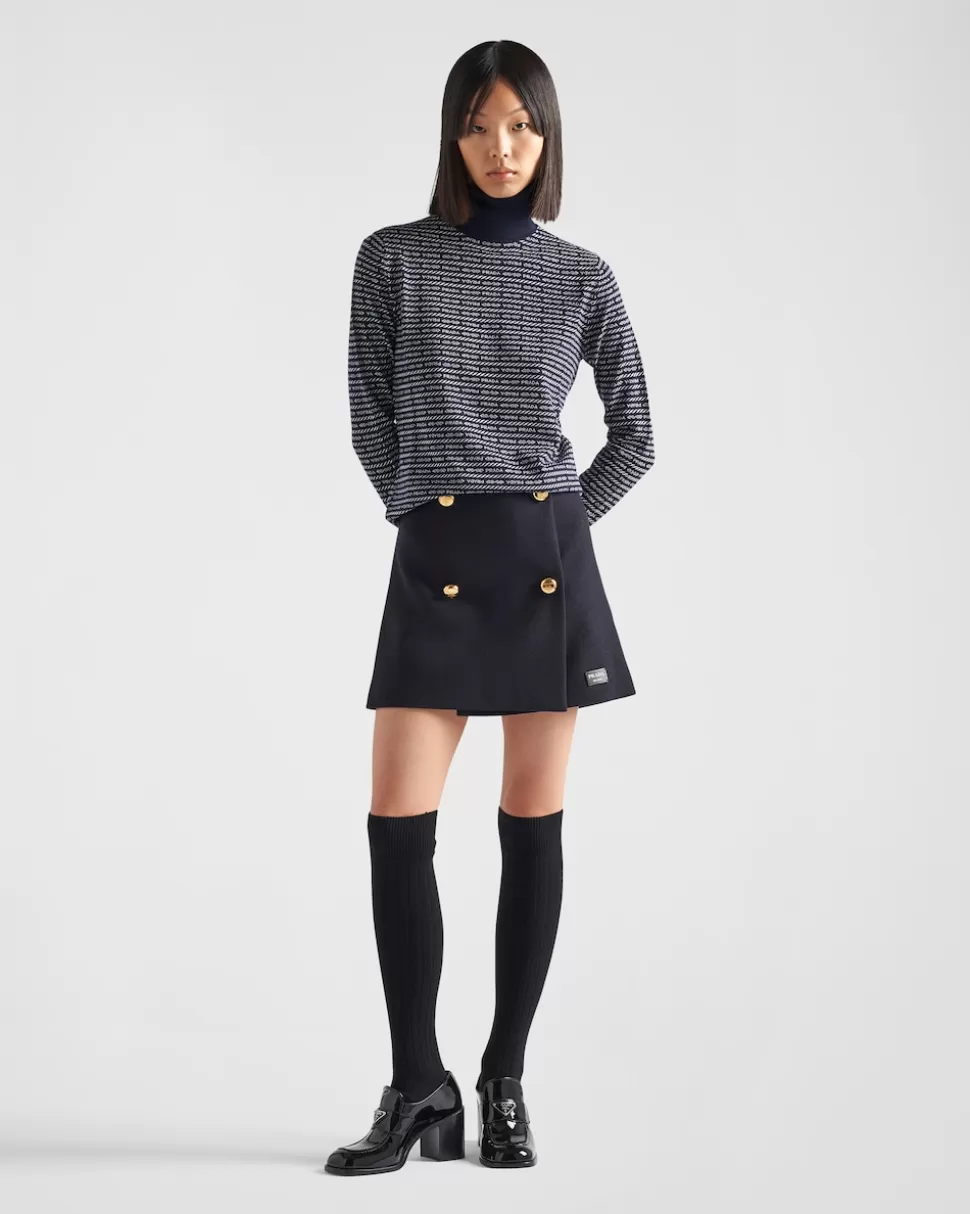 Prada Jersey De Cuello Alto De Lana Superfina Con Logo De Intarsia^Mujer TEJIDOS DE PUNTO