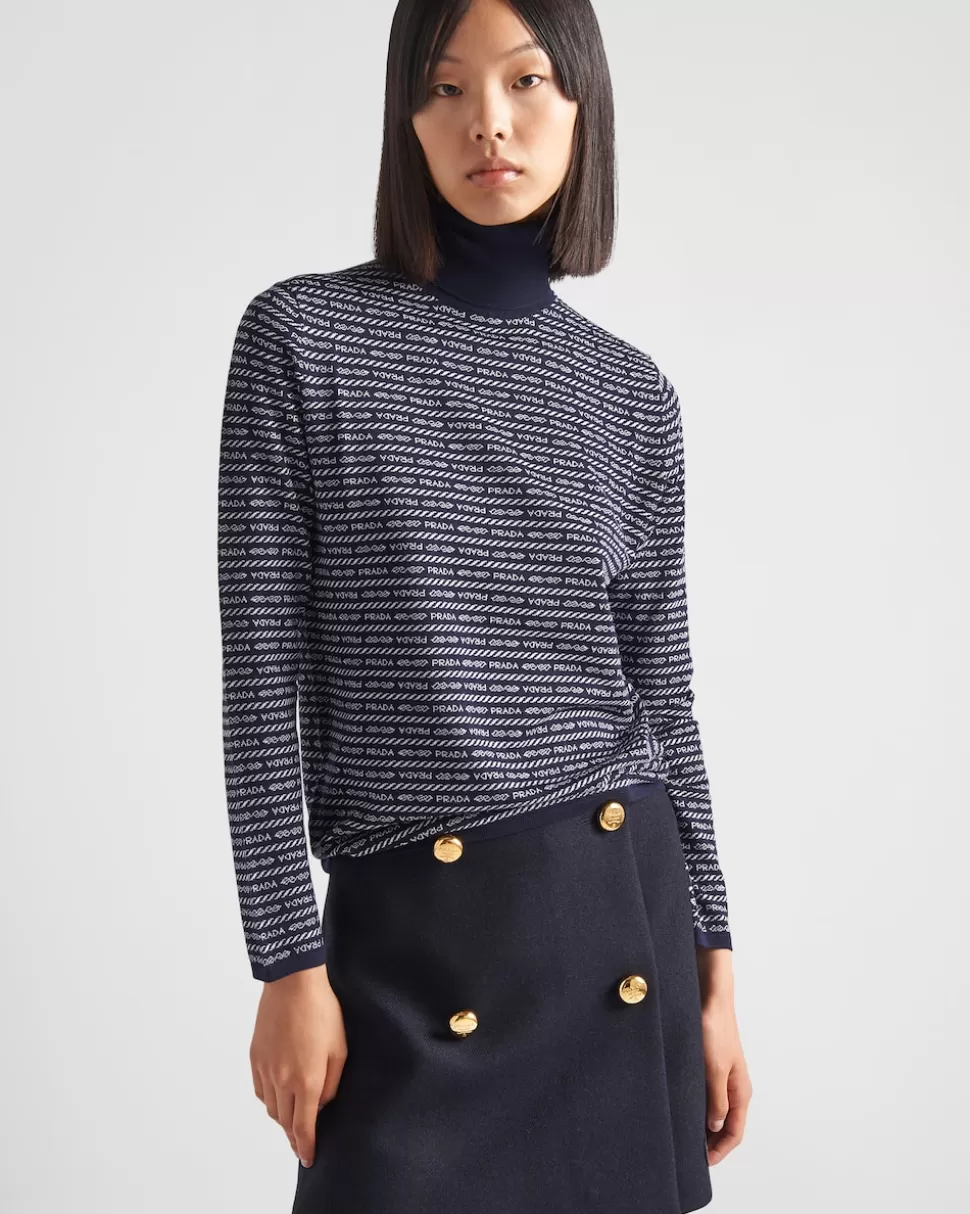Prada Jersey De Cuello Alto De Lana Superfina Con Logo De Intarsia^Mujer TEJIDOS DE PUNTO