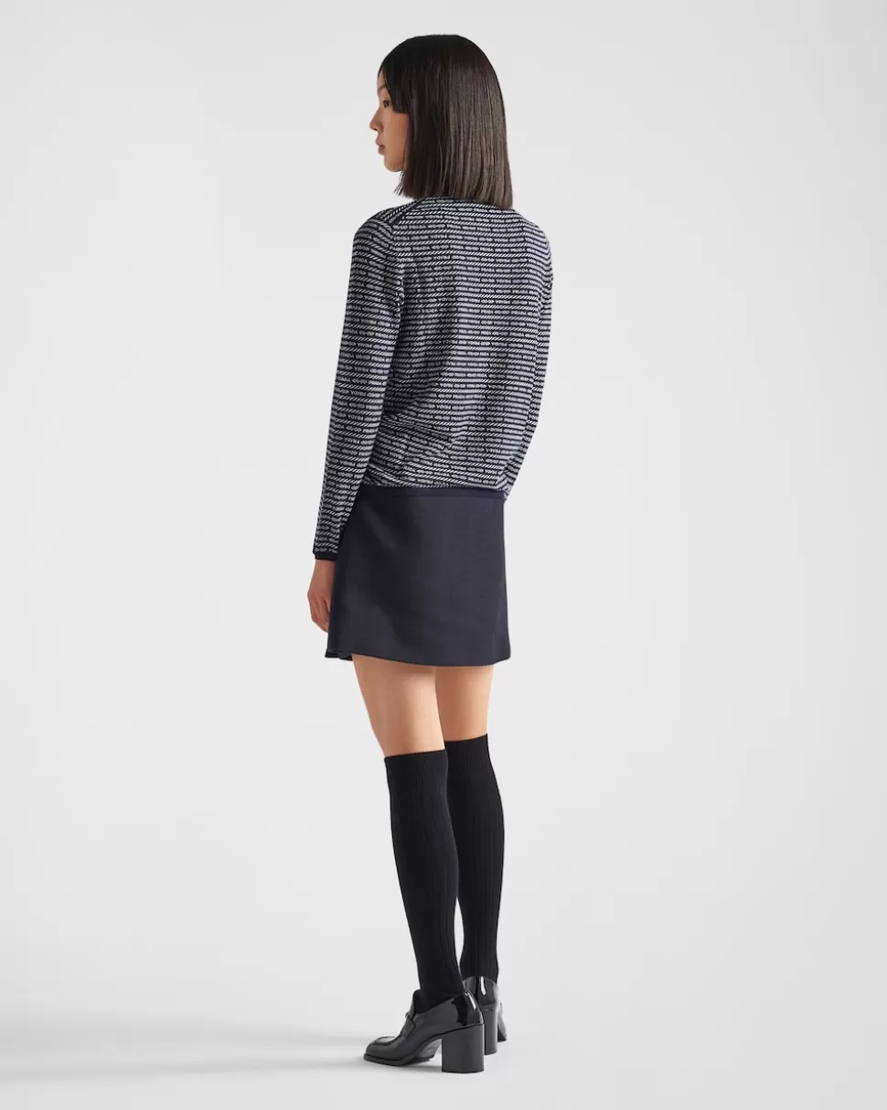 Prada Jersey De Cuello Alto De Lana Superfina Con Logo De Intarsia^Mujer TEJIDOS DE PUNTO