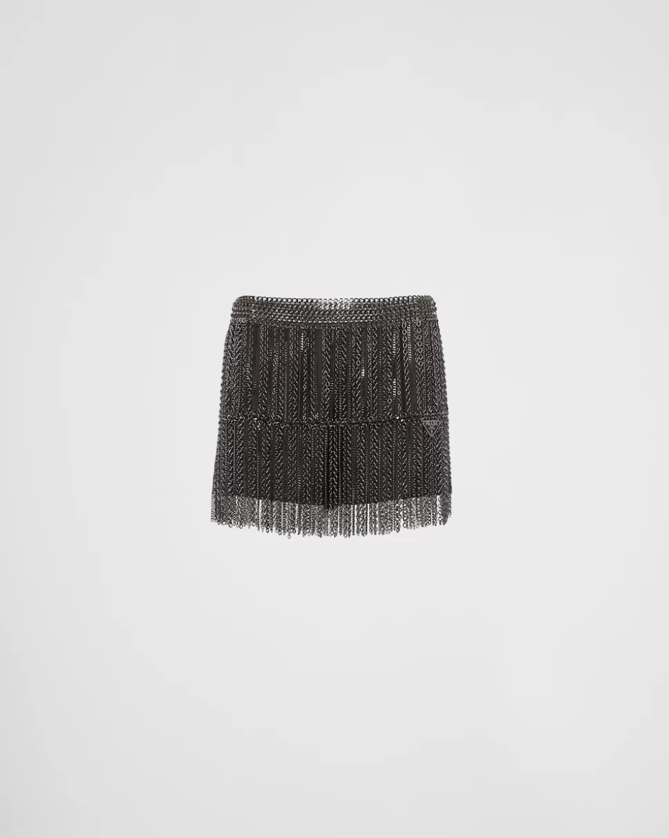Prada Minifalda Con Flecos De Cadena Metálica^Mujer FALDAS