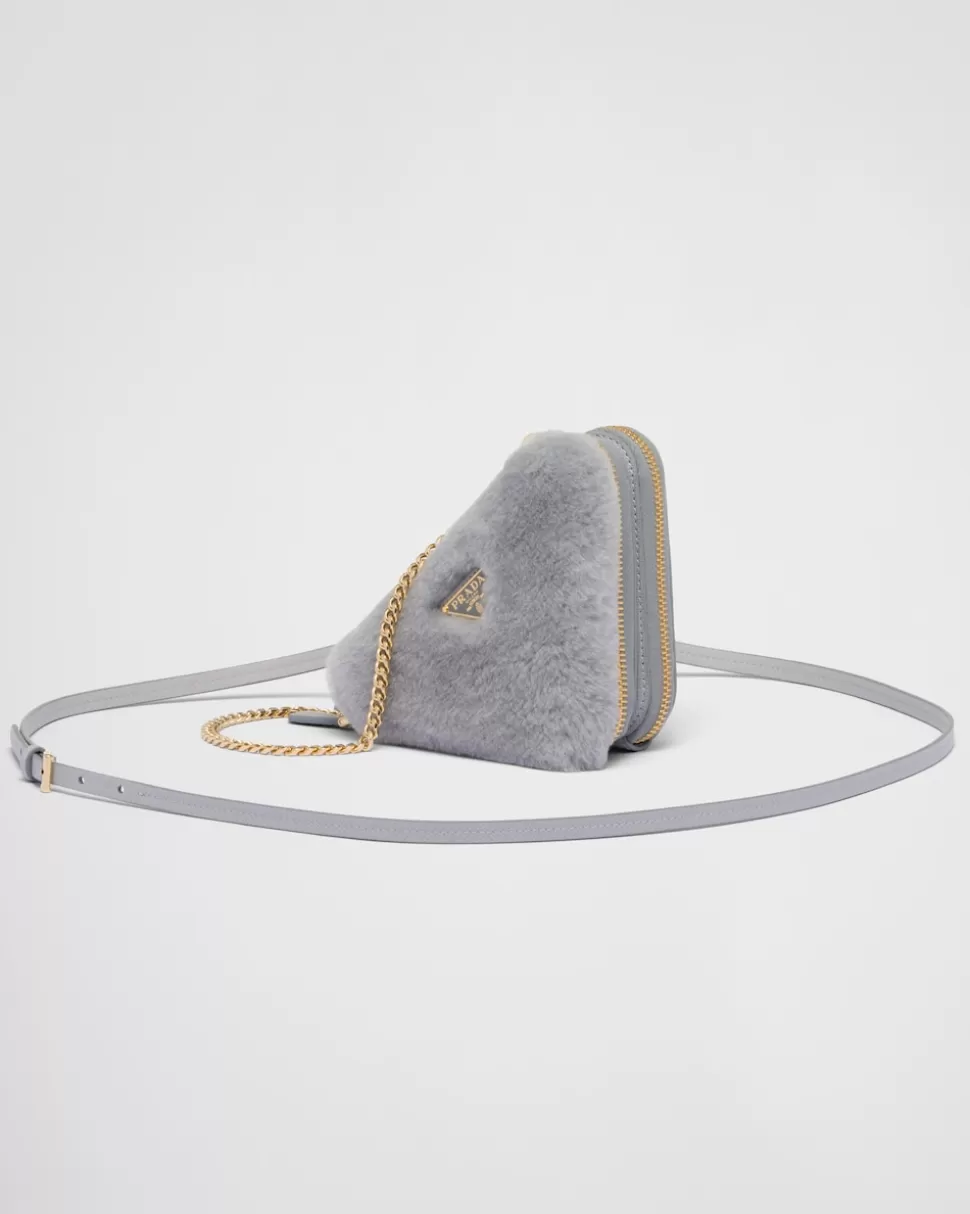 Prada Minipouch Triangular De Borreguillo Y Piel Saffiano^Mujer MINIBOLSOS | MINIBOLSOS