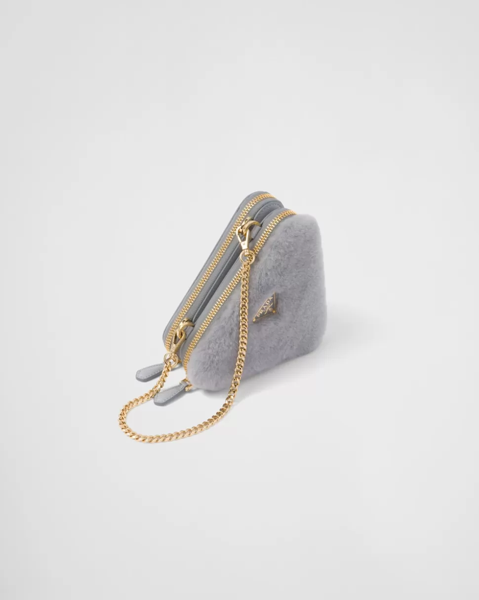 Prada Minipouch Triangular De Borreguillo Y Piel Saffiano^Mujer MINIBOLSOS | MINIBOLSOS