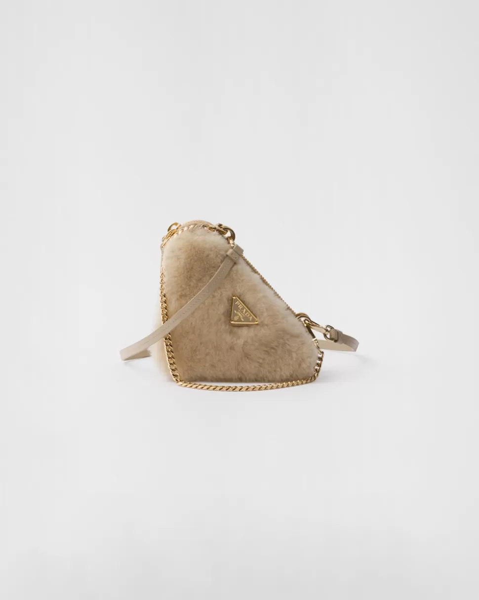 Prada Minipouch Triangular De Borreguillo Y Piel Saffiano^Mujer MINIBOLSOS | MINIBOLSOS