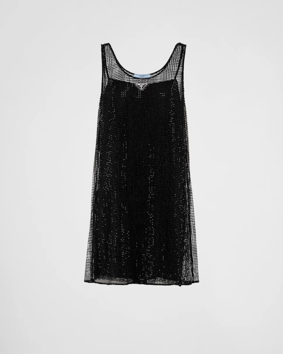 Prada Minivestido De Malla Bordado Con Pedrería^Mujer VESTIDOS