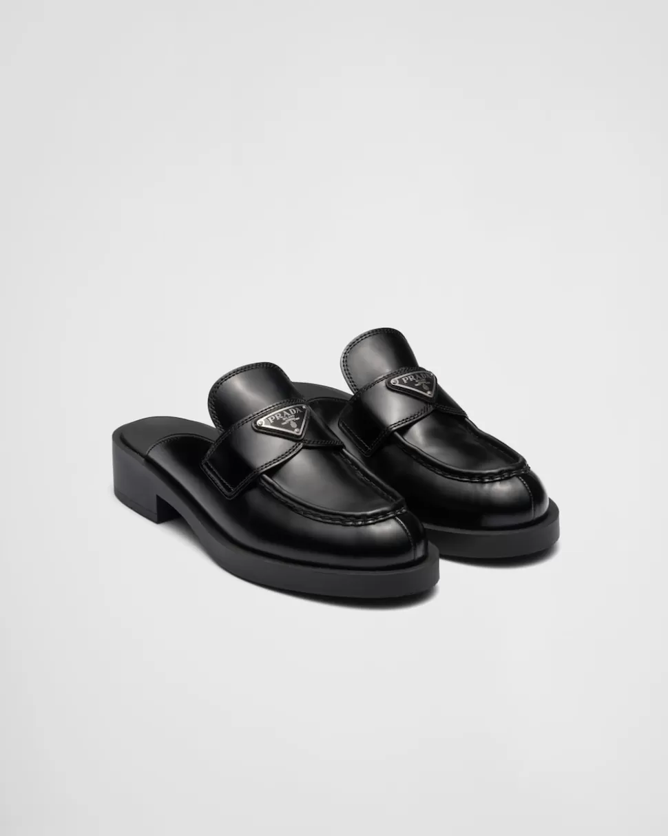 Prada Mules Chocolate De Piel Cepillada^Mujer MOCASINES