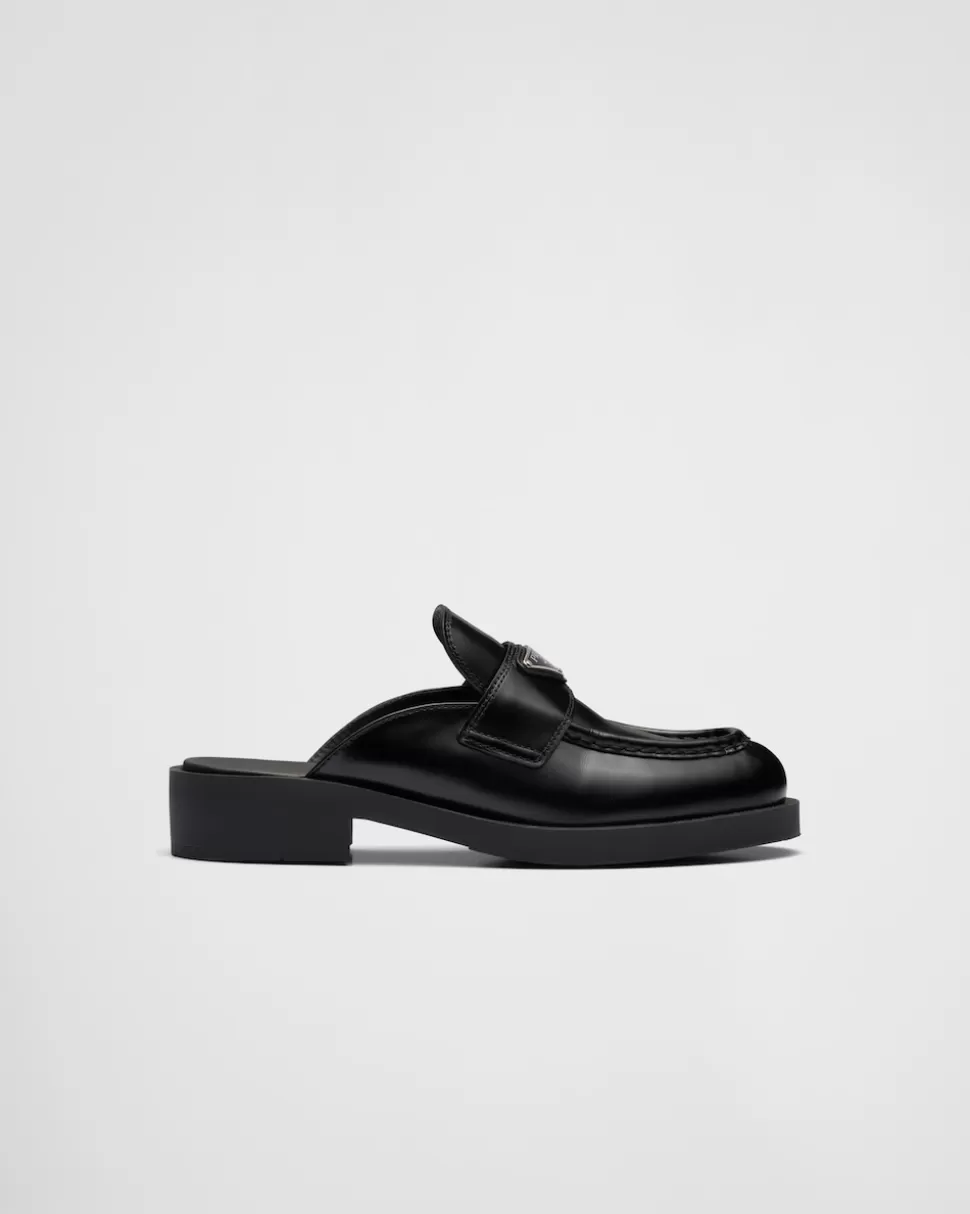 Prada Mules Chocolate De Piel Cepillada^Mujer MOCASINES
