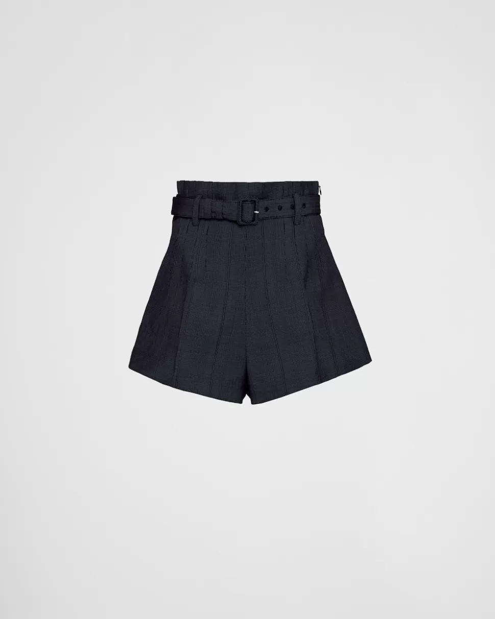 Prada Pantalones Cortos De Lana Con Raya Diplomática^Mujer PANTALONES LARGOS Y CORTOS