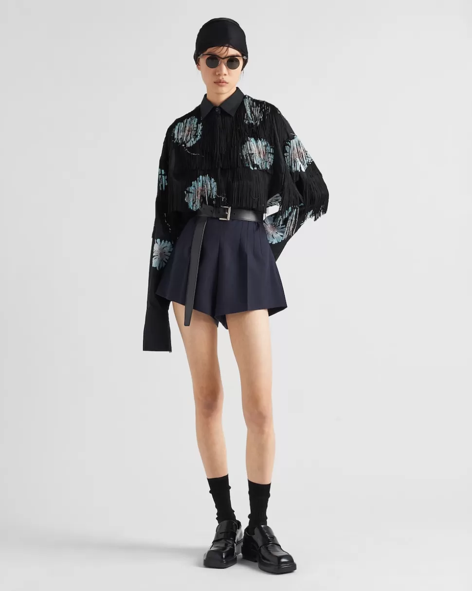 Prada Pantalones Cortos De Lana Con Raya Diplomática^Mujer PANTALONES LARGOS Y CORTOS