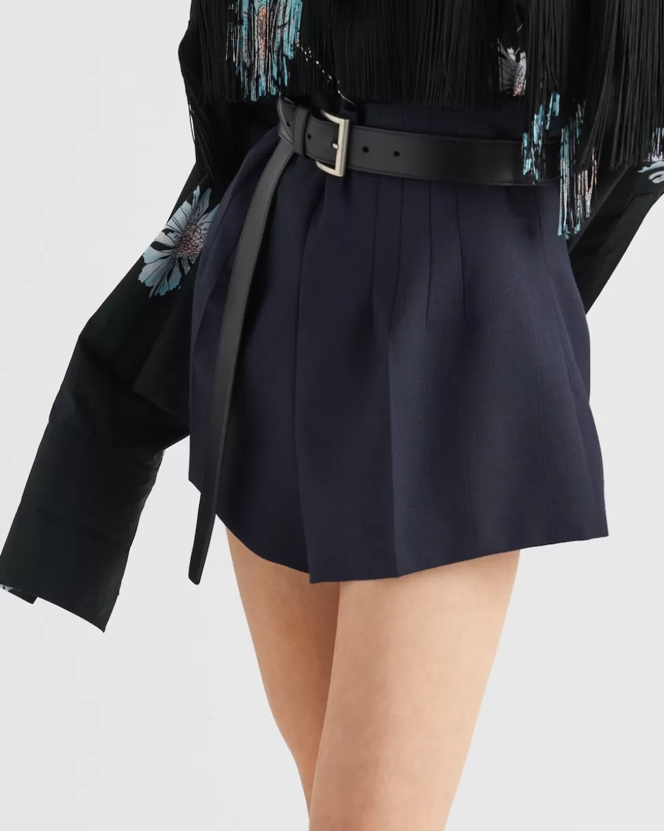 Prada Pantalones Cortos De Lana Con Raya Diplomática^Mujer PANTALONES LARGOS Y CORTOS