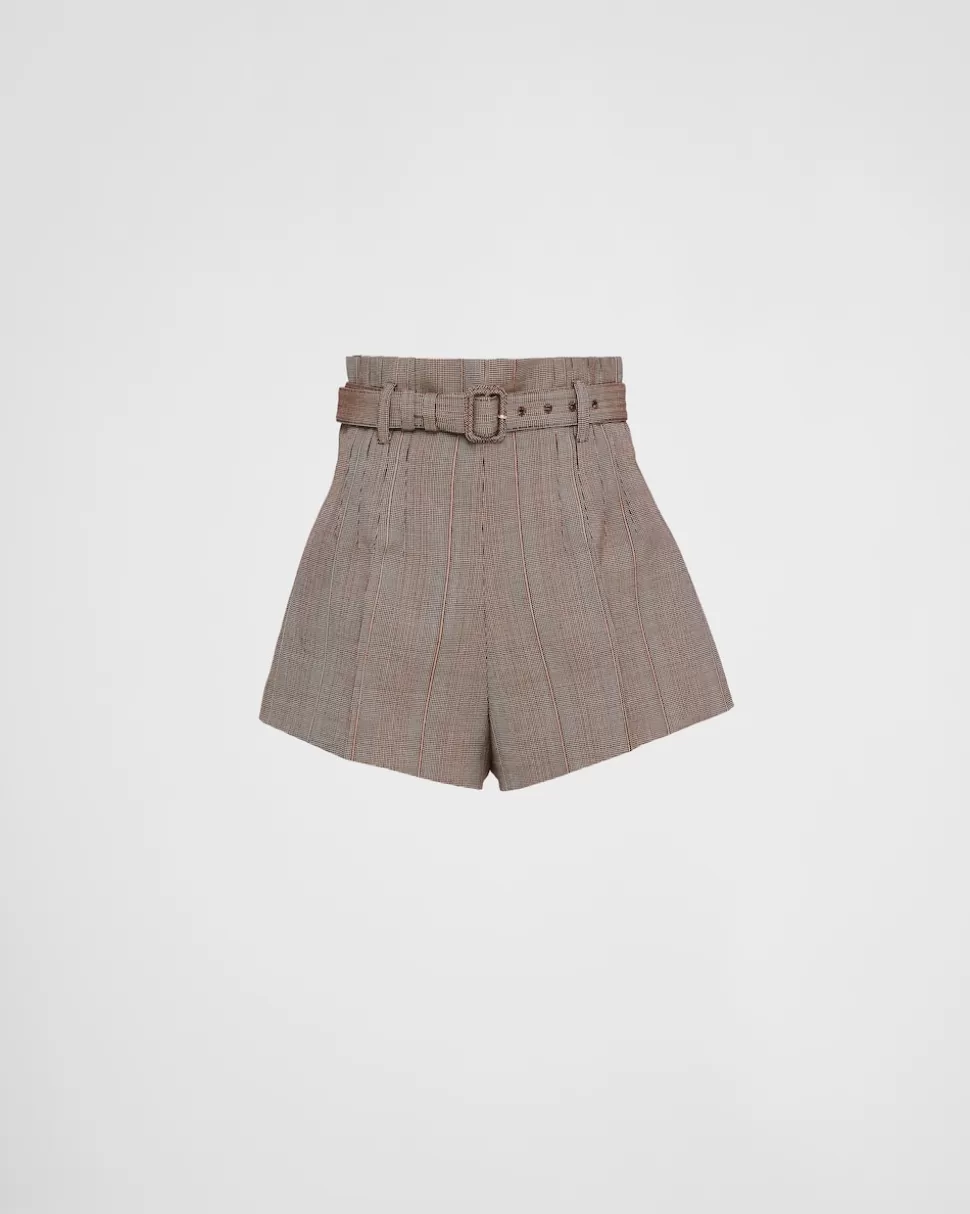 Prada Pantalones Cortos De Lana Con Raya Diplomática^Mujer PANTALONES LARGOS Y CORTOS