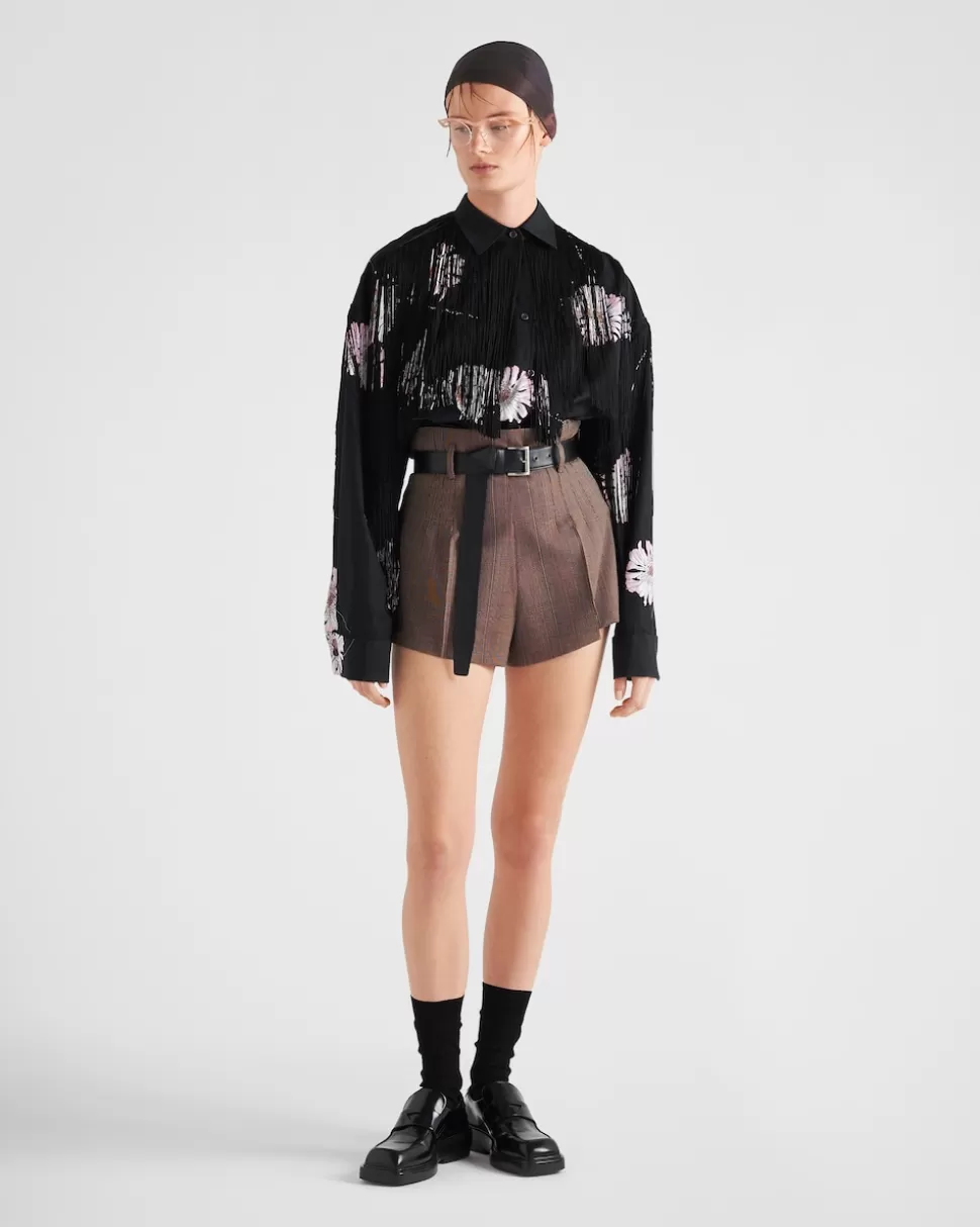 Prada Pantalones Cortos De Lana Con Raya Diplomática^Mujer PANTALONES LARGOS Y CORTOS