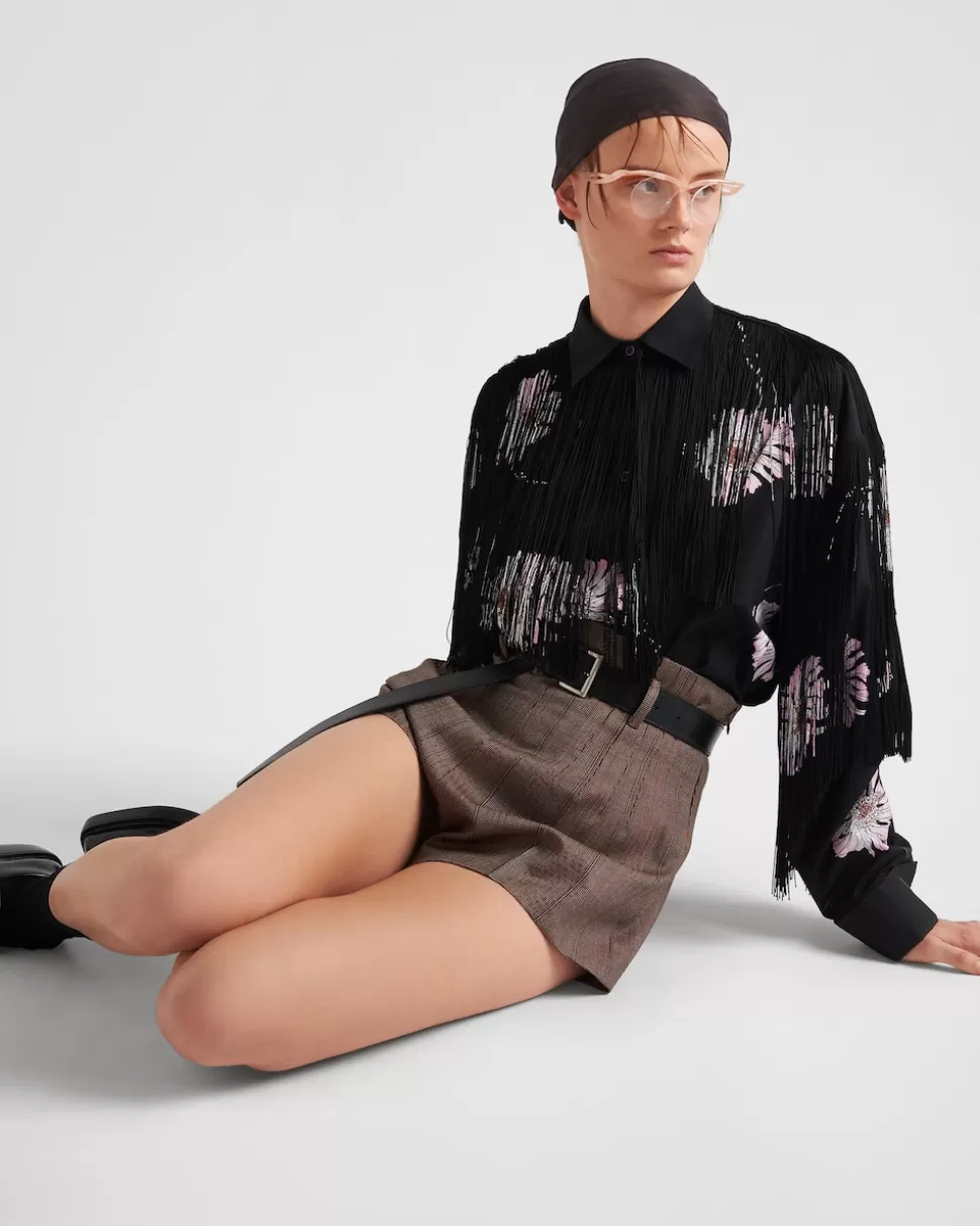 Prada Pantalones Cortos De Lana Con Raya Diplomática^Mujer PANTALONES LARGOS Y CORTOS
