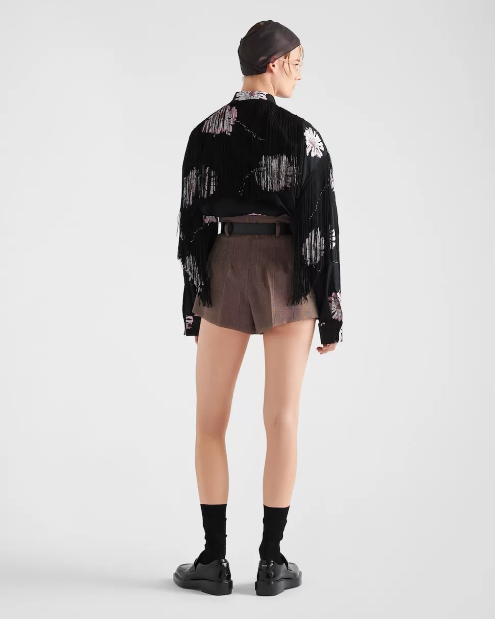 Prada Pantalones Cortos De Lana Con Raya Diplomática^Mujer PANTALONES LARGOS Y CORTOS
