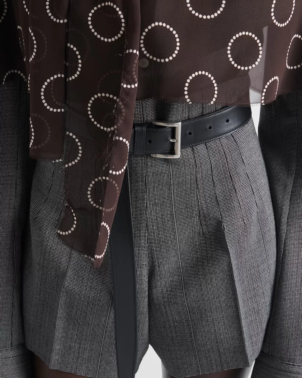 Prada Pantalones Cortos De Lana Con Raya Diplomática^Mujer PANTALONES LARGOS Y CORTOS