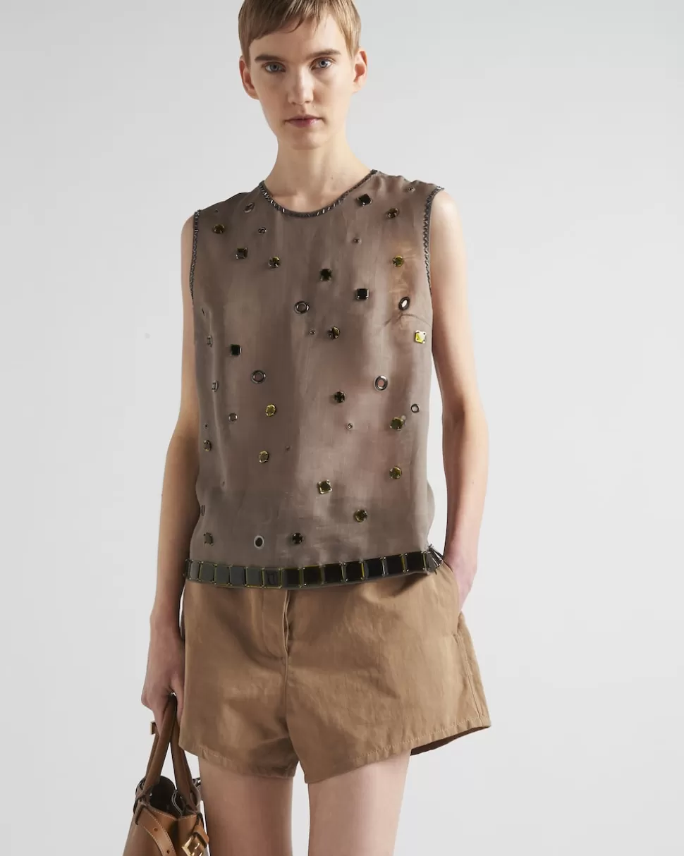 Prada Pantalones Cortos En Panamá De Algodón Y Lino^Mujer PANTALONES LARGOS Y CORTOS