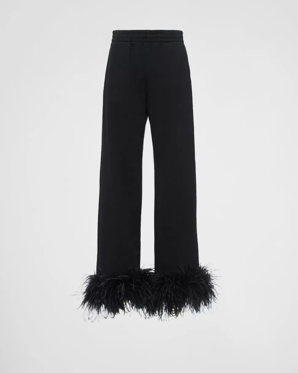 Prada Pantalones Deportivos De Felpa De Algodón Con Ribete De Plumas^Mujer PANTALONES LARGOS Y CORTOS | CAMISETAS Y SUDADERAS