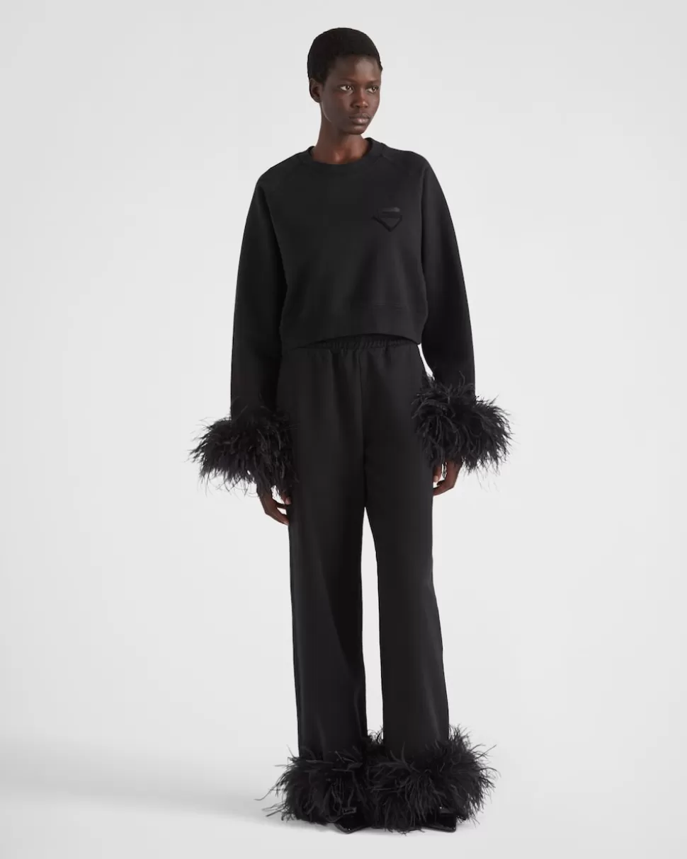 Prada Pantalones Deportivos De Felpa De Algodón Con Ribete De Plumas^Mujer PANTALONES LARGOS Y CORTOS | CAMISETAS Y SUDADERAS