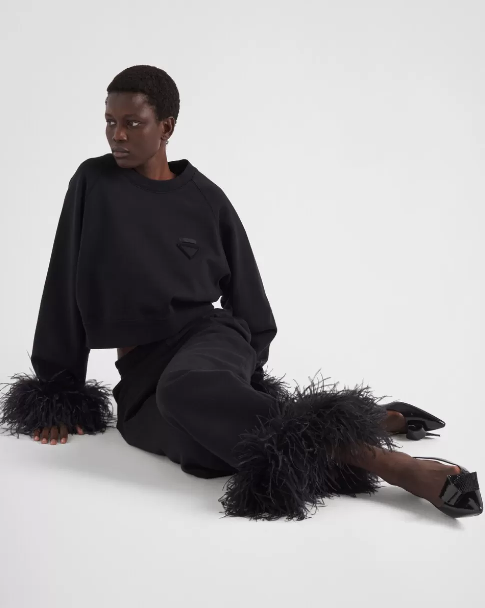 Prada Pantalones Deportivos De Felpa De Algodón Con Ribete De Plumas^Mujer PANTALONES LARGOS Y CORTOS | CAMISETAS Y SUDADERAS
