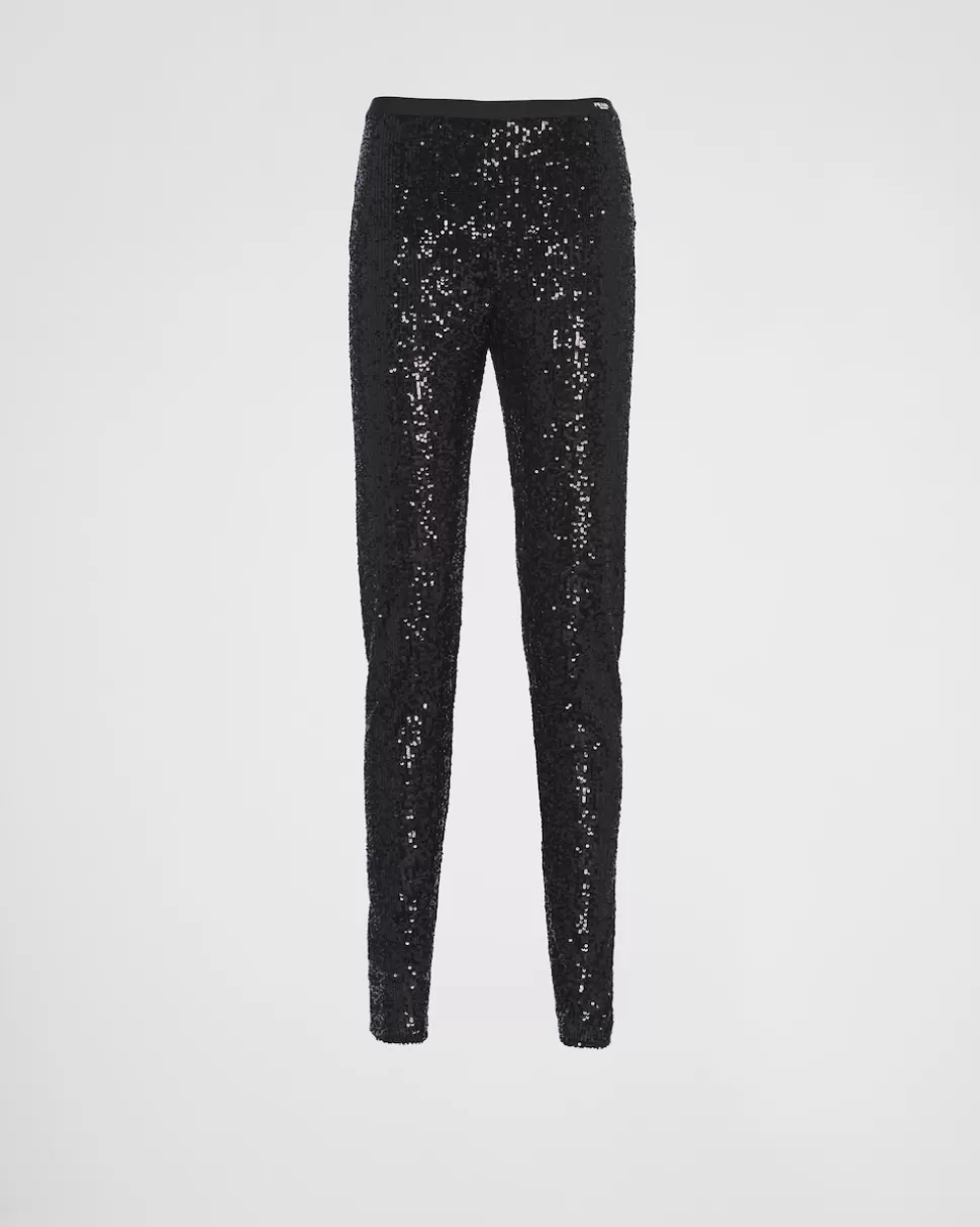 Prada Pantalones Elásticos De Lentejuelas^Mujer PANTALONES LARGOS Y CORTOS