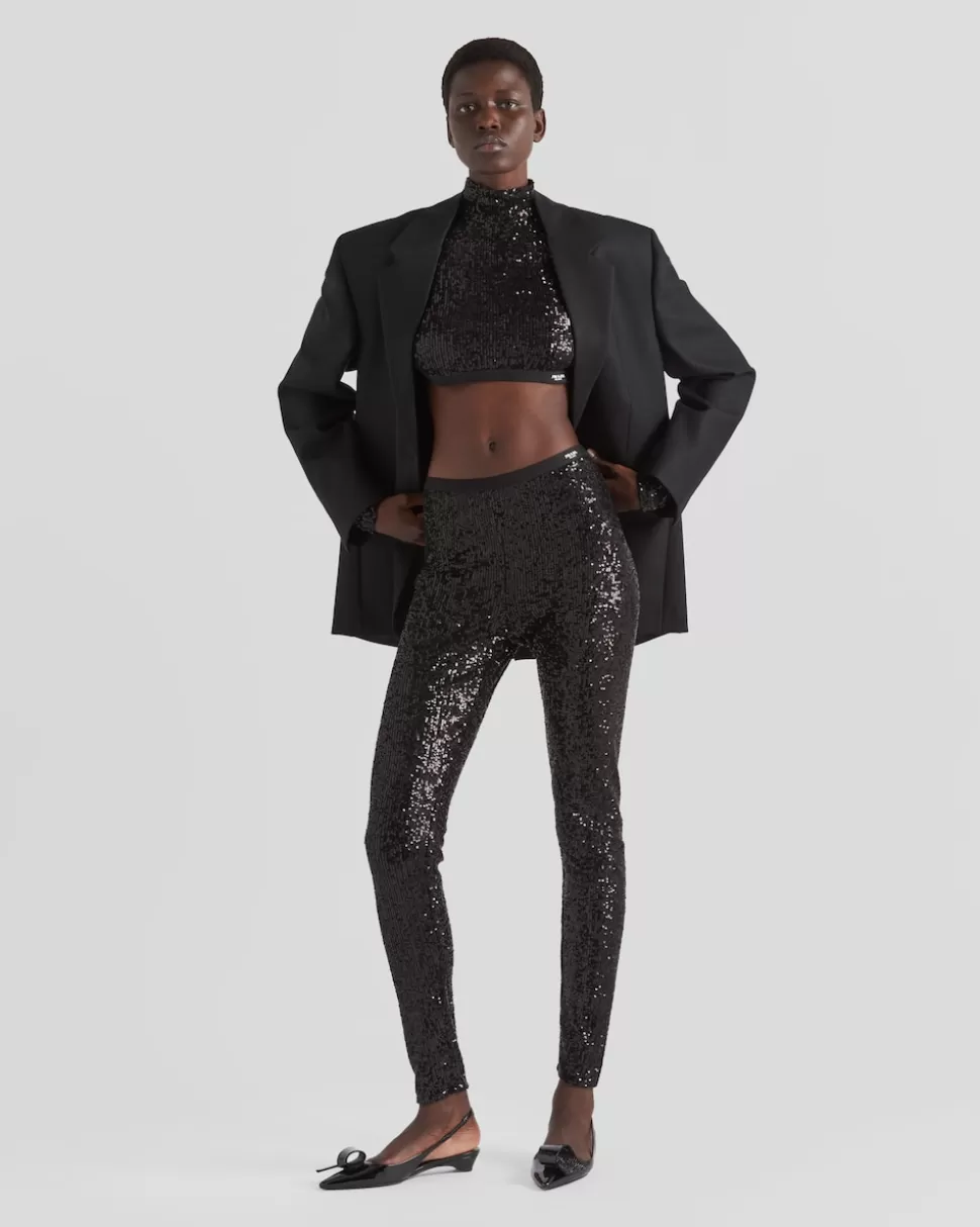 Prada Pantalones Elásticos De Lentejuelas^Mujer PANTALONES LARGOS Y CORTOS