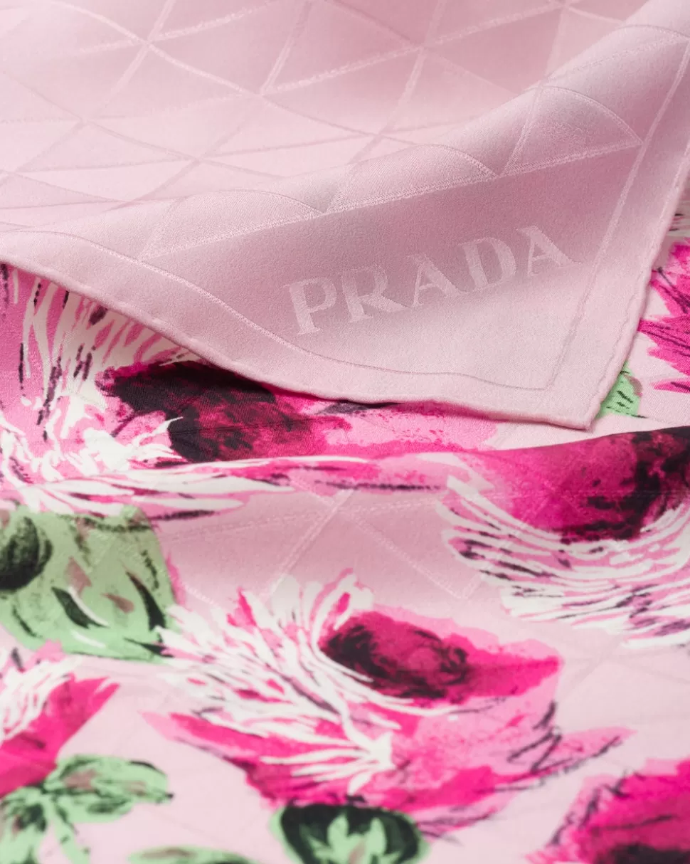 Prada Pañuelo De Jacquard De Crepé De China^Mujer BUFANDAS Y PAÑUELOS