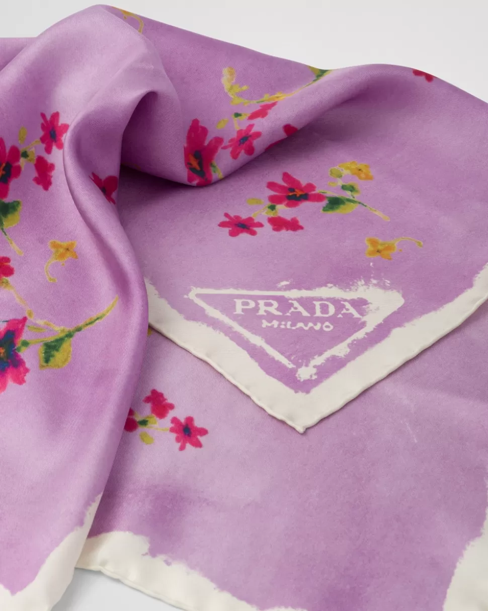 Prada Pañuelo De Sarga Con Estampado^Mujer BUFANDAS Y PAÑUELOS