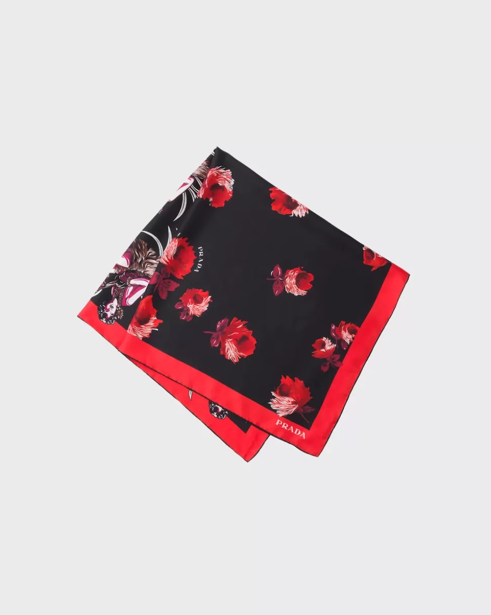 Prada Pañuelo De Seda Estampado Double Match Hawaii 90^Mujer BUFANDAS Y PAÑUELOS