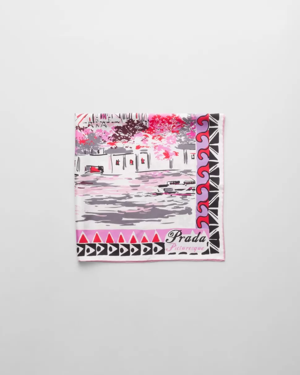Prada Pañuelo Seda Estampado Pittoresque París 90^Mujer BUFANDAS Y PAÑUELOS