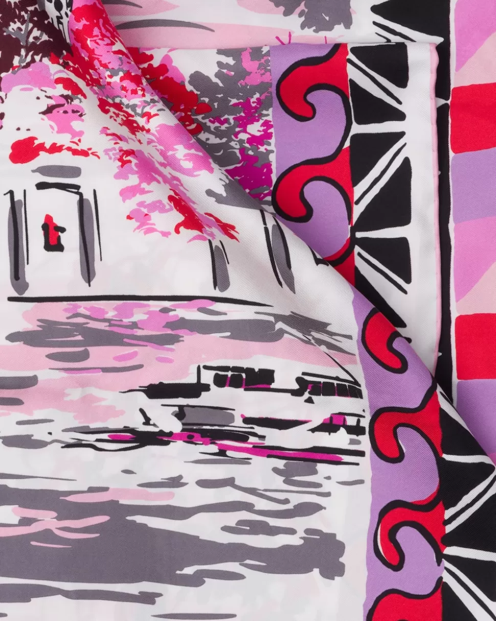 Prada Pañuelo Seda Estampado Pittoresque París 90^Mujer BUFANDAS Y PAÑUELOS