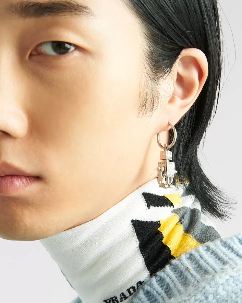 Prada Pendiente úNico Con Colgante Joya De Robot^Hombre JOYAS DE PLATA